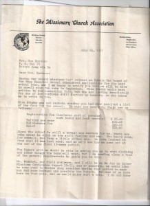 Page one of letter regarding John and Tom Spencer’s admission to the missionary boarding school (Kabala Rupp Memorial School) in Kabala, Sierra Leone.