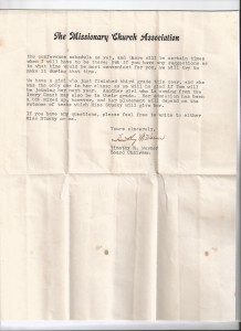 Page two of letter regarding John and Tom Spencer’s admission to the missionary boarding school (Kabala Rupp Memorial School) in Kabala, Sierra Leone.