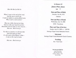 James Price Jones Funeral Card