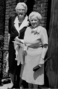 Two fashionable ladies attending church